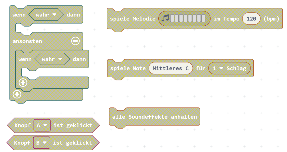 MakeCode Bl&ouml;cke zur Auswahl mittels A und B