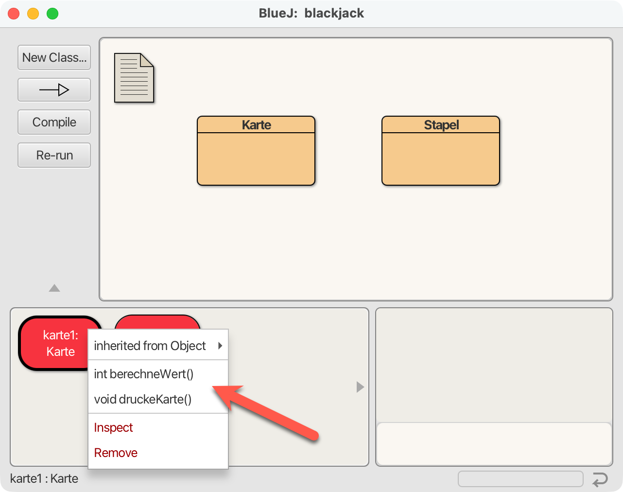 Methoden eines Objekts in BlueJ