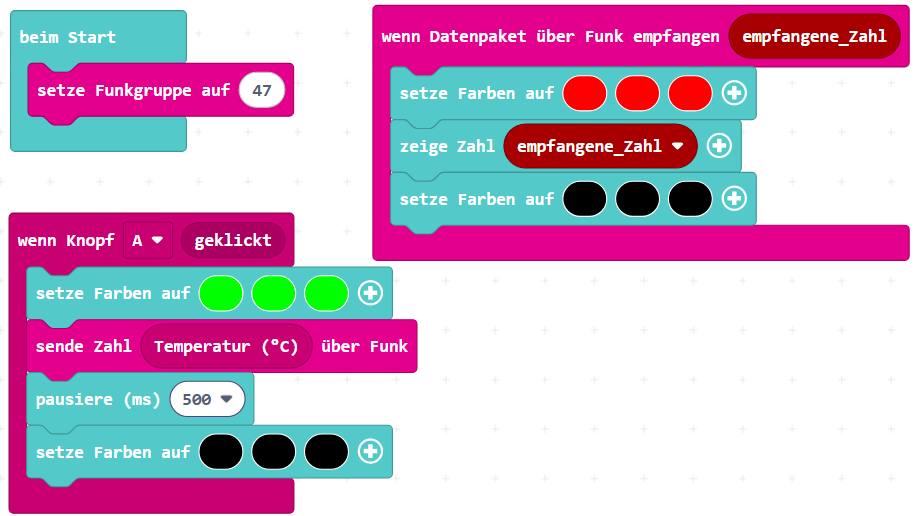 Befehle f&uuml;r Temperatur&uuml;bermittlung in Makecode