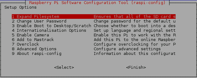 Screenshot von raspi-config