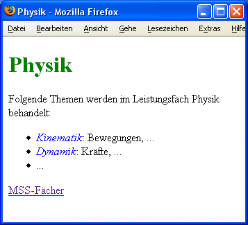 Webseite zum Fach Physik