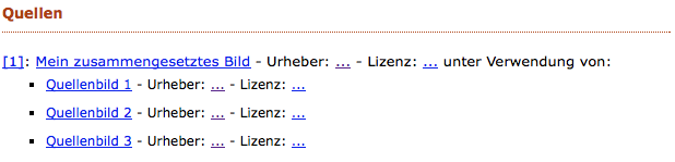 Beispiel: Generiertes Quellenverzeichnis von Inf-Schule.de für ein zusammengesetzes Bild mit 3 Referenzbildern