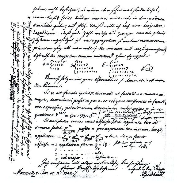 Brief von Goldbach an Euler
