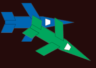 Zwei Raumschiffe (grün und blau)