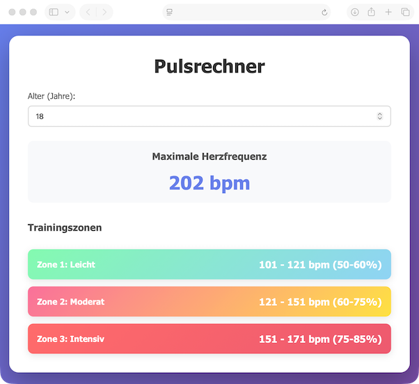 Pulsrechner Screenshot