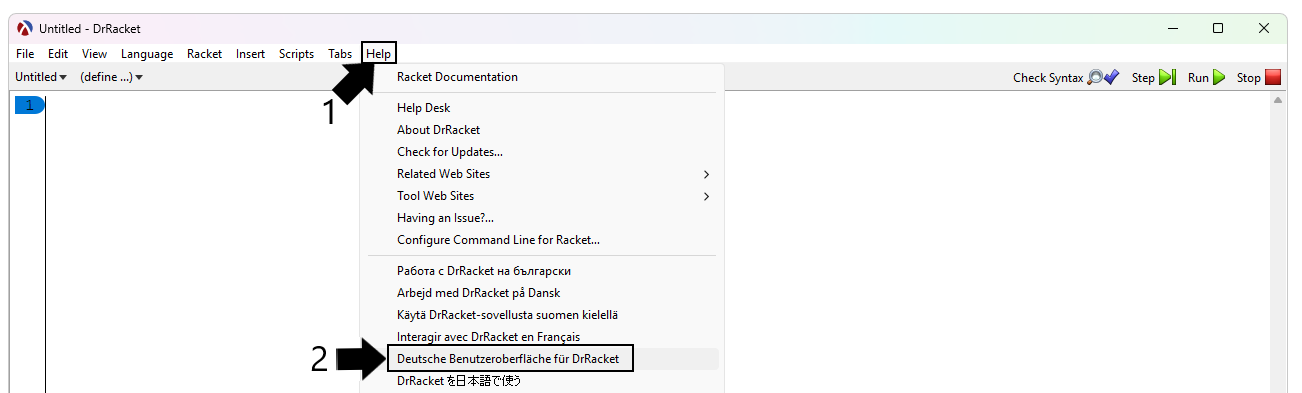 Sprachauswahl in DrRacket