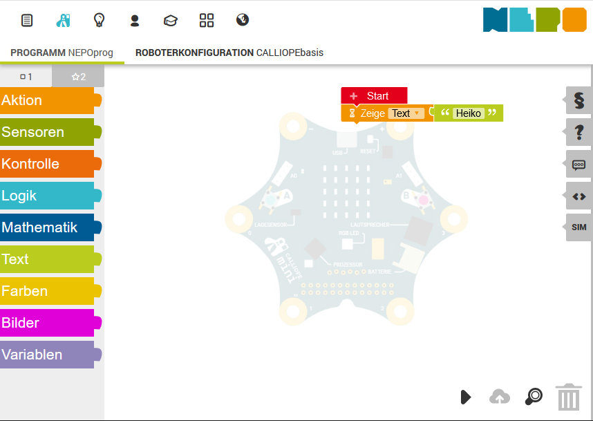 Open Roberta Lab Programmierumgebung